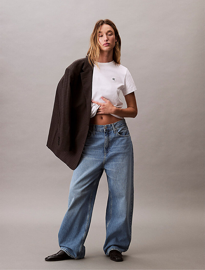 Calvin Klein Beyaz Renkli Kadın Monogram Crew T-shirt