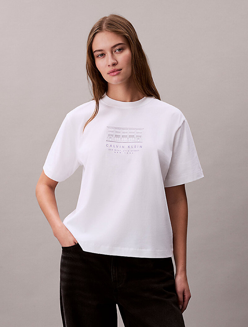 Calvin Klein Beyaz Renkli Kadın Seasonal Graphic T-shirt