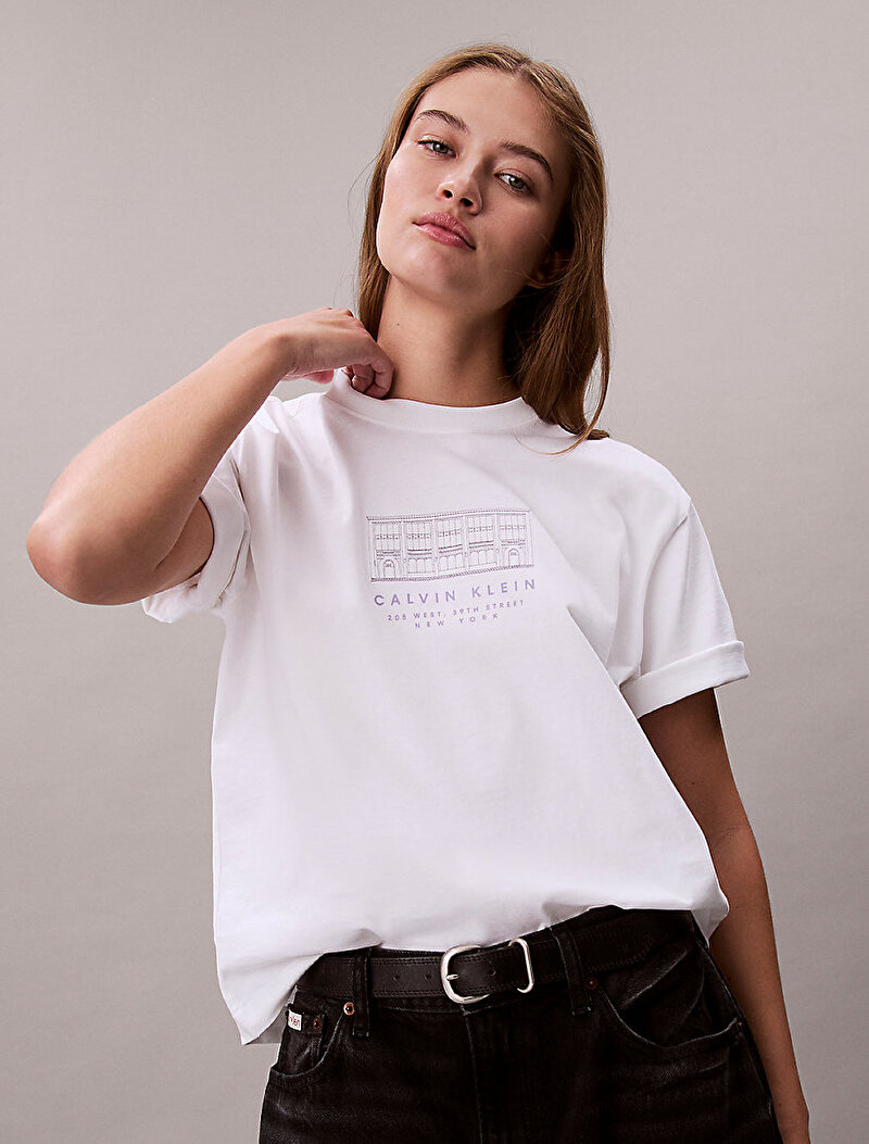 Calvin Klein Beyaz Renkli Kadın Seasonal Graphic T-shirt