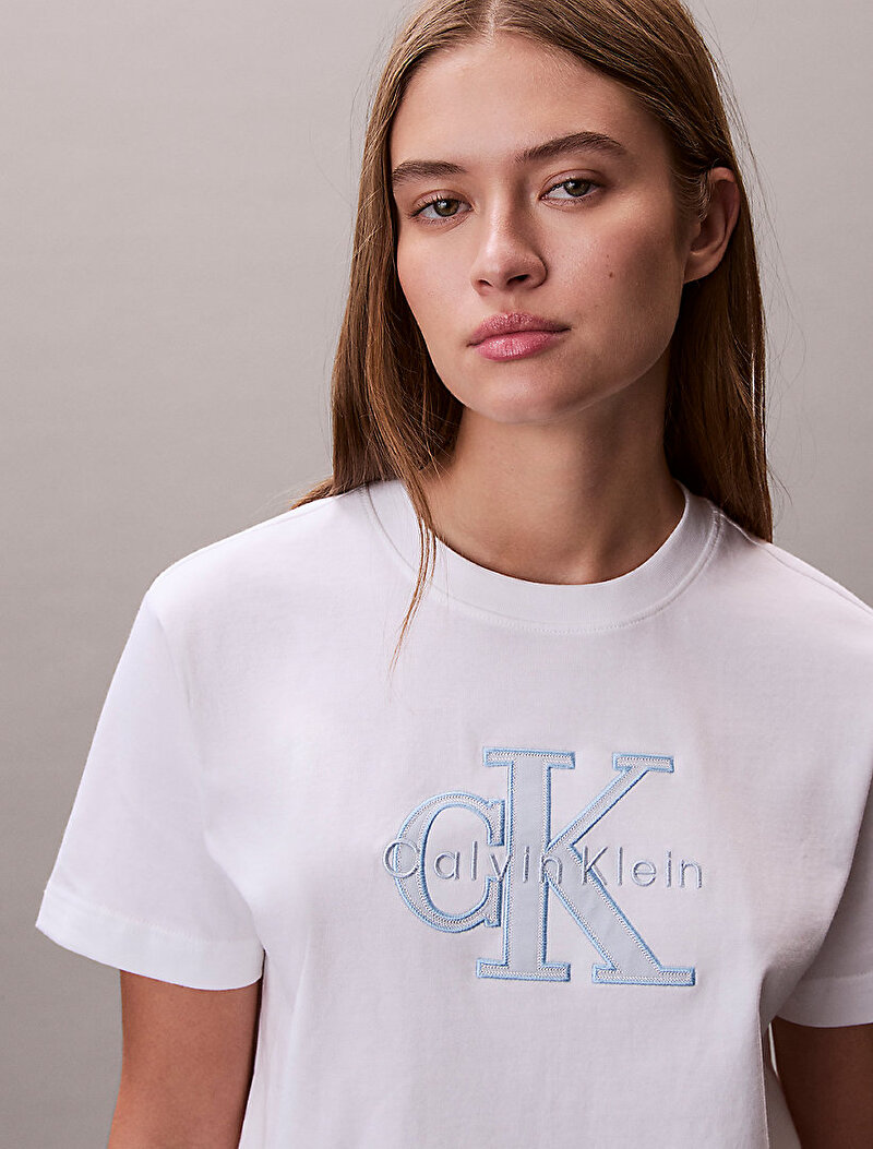 Calvin Klein Beyaz Renkli Kadın Hero Classic Monologo T-shirt