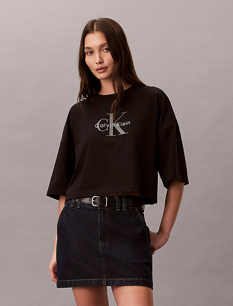 Kadın Boxy Crop Monologo T-shirt