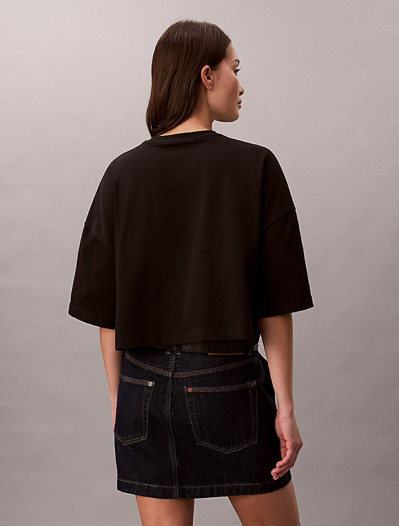 Calvin Klein Siyah Renkli Kadın Boxy Crop Monologo T-shirt