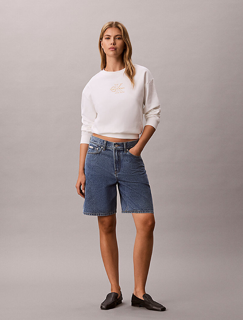 Calvin Klein Beyaz Renkli Kadın CK Foil Crew Sweatshirt