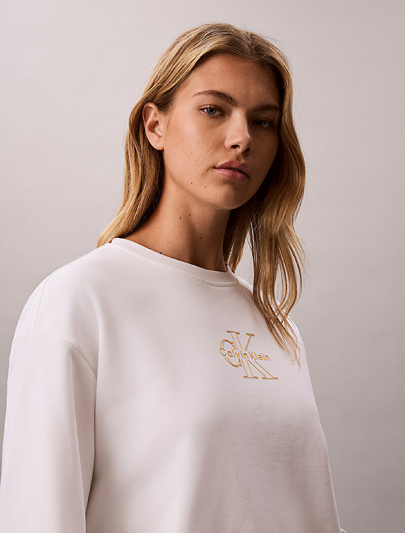 Calvin Klein Beyaz Renkli Kadın CK Foil Crew Sweatshirt