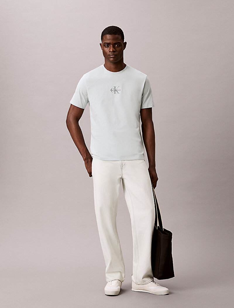 Calvin Klein Beyaz Renkli Erkek 30s Micro Monologo T-shirt