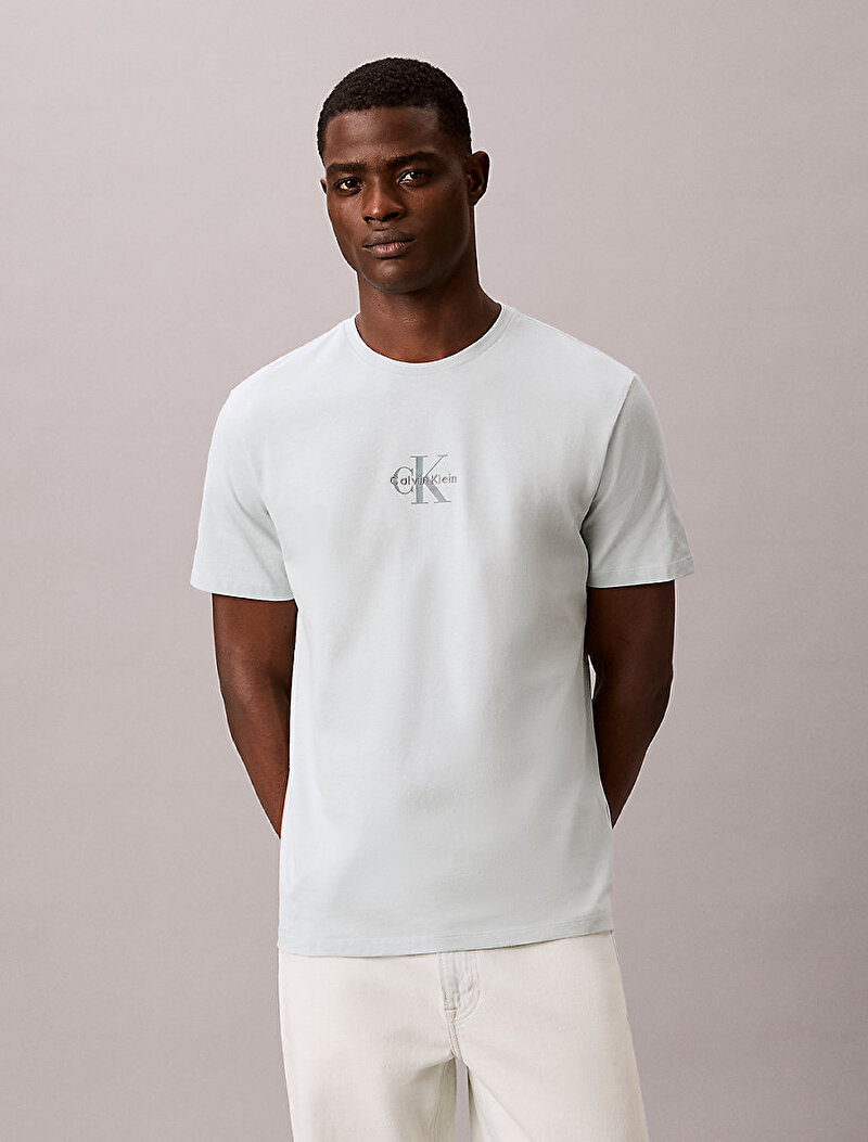 Calvin Klein Beyaz Renkli Erkek 30s Micro Monologo T-shirt