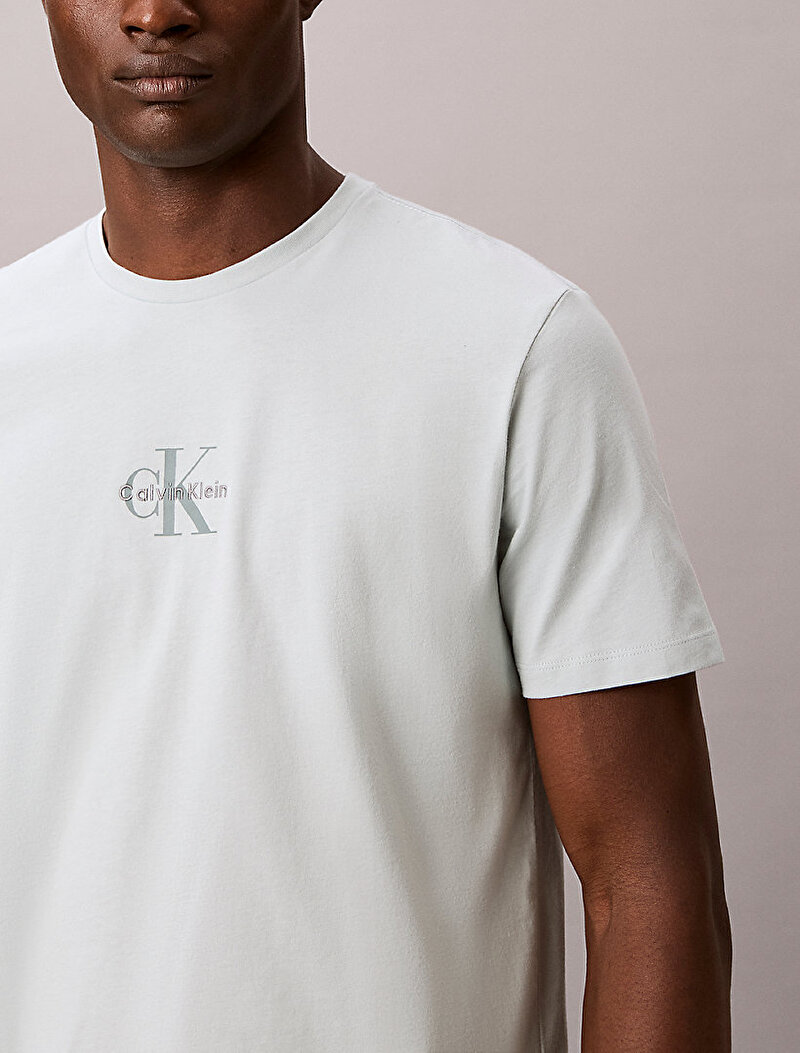 Calvin Klein Beyaz Renkli Erkek 30s Micro Monologo T-shirt