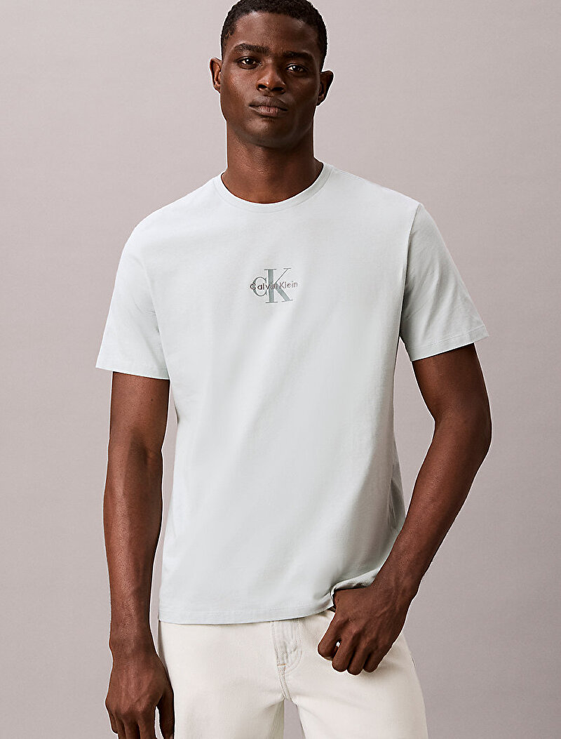 Calvin Klein Beyaz Renkli Erkek 30s Micro Monologo T-shirt