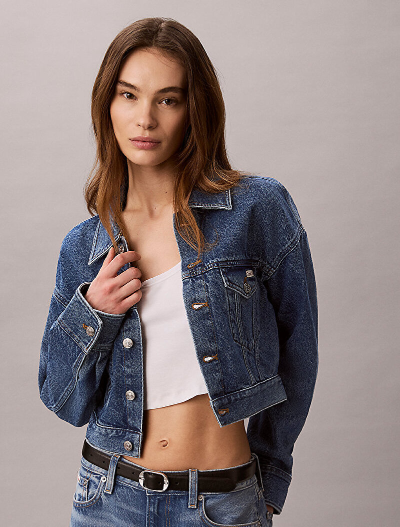 Calvin Klein Mavi Renkli Kadın Cropped Trucker Denim Ceket