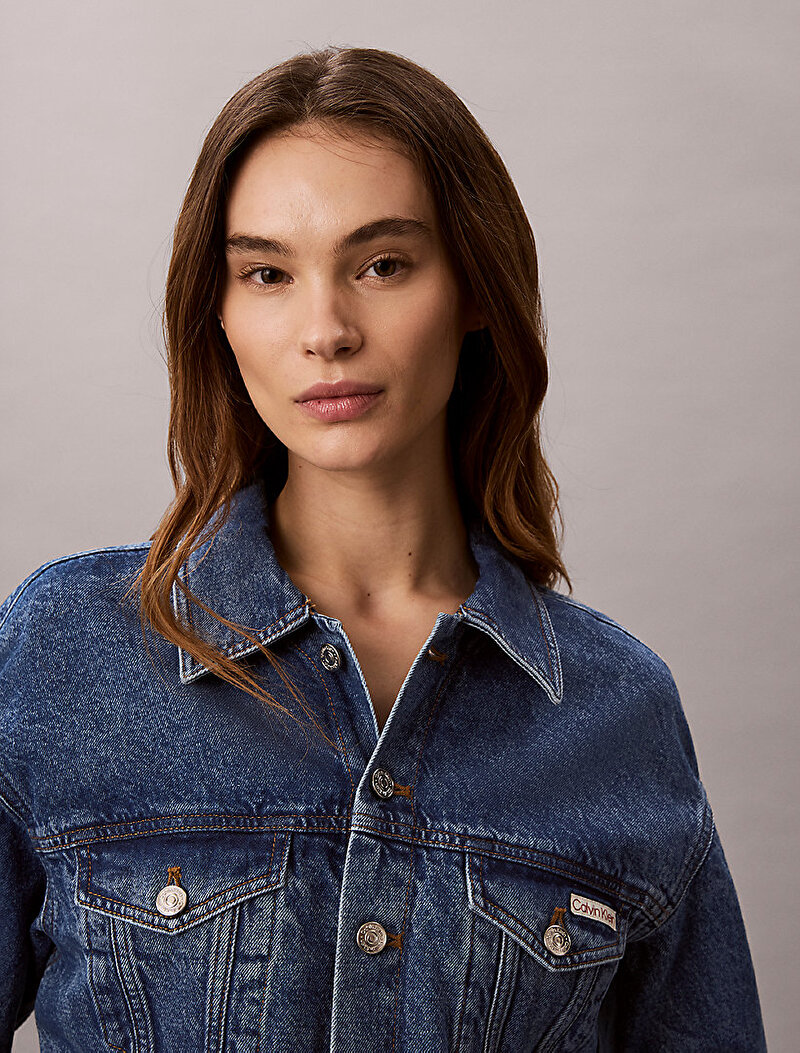 Calvin Klein Mavi Renkli Kadın Cropped Trucker Denim Ceket