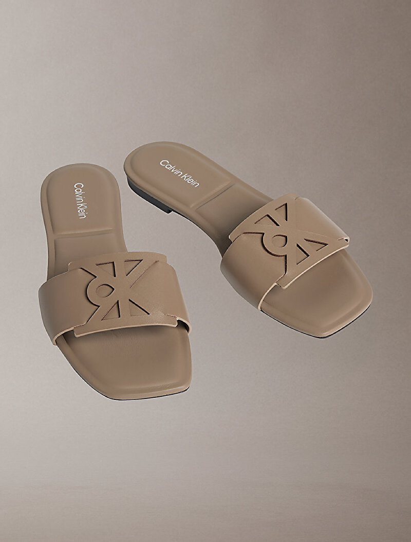 Calvin Klein Bej Renkli Kadın Square Flat Terlik