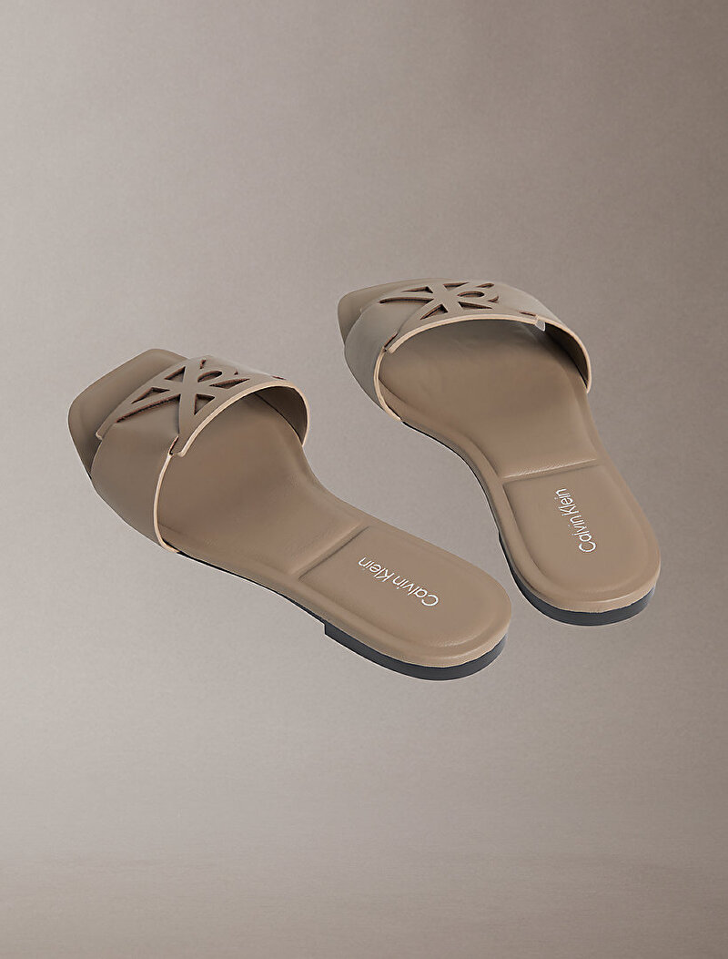 Calvin Klein Bej Renkli Kadın Square Flat Terlik