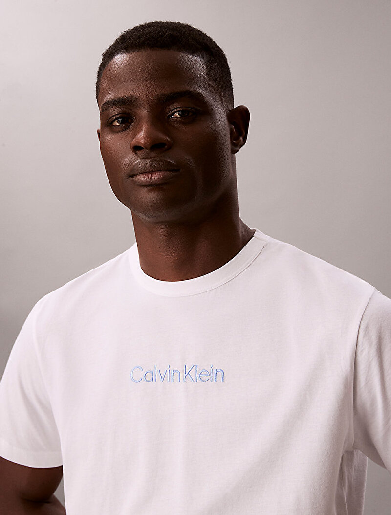 Calvin Klein Beyaz Renkli Erkek Poplin Şort Pijama Set