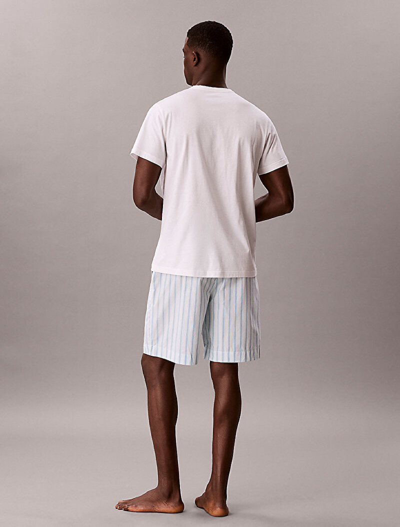 Calvin Klein Beyaz Renkli Erkek Poplin Şort Pijama Set