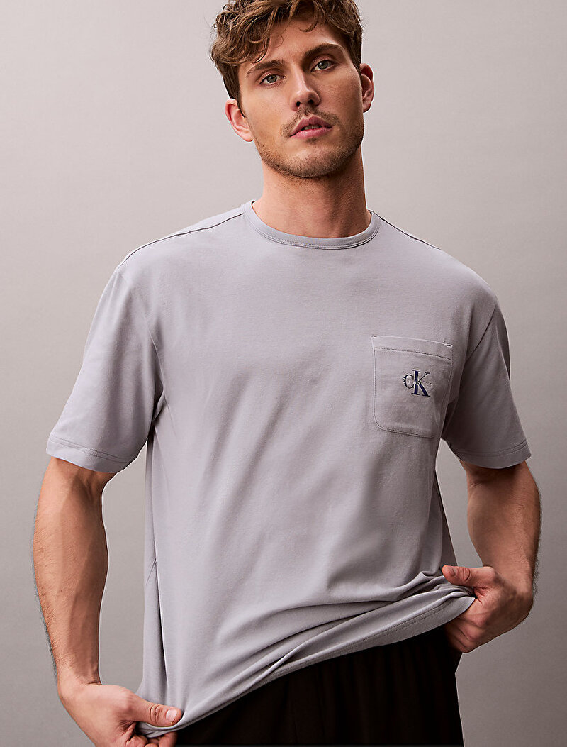 Calvin Klein Gri Renkli Erkek Monogram T-shirt