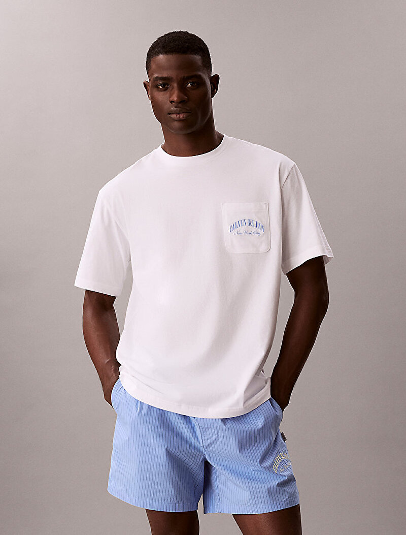 Calvin Klein Mavi Renkli Erkek Heritage Crest Pijama Set