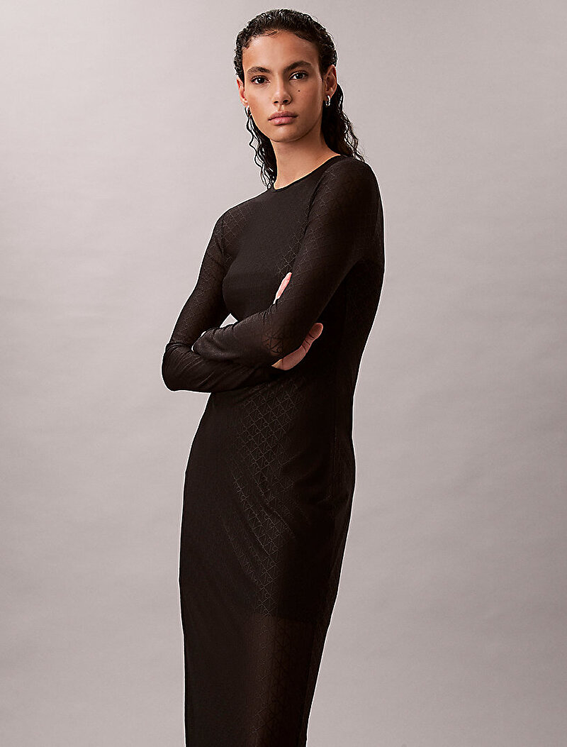 Calvin Klein Siyah Renkli Kadın Lace Maxi Elbise