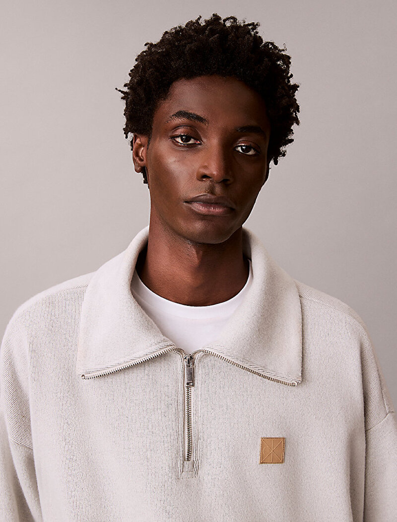 Calvin Klein Beyaz Renkli Erkek Brushed Sweatshirt