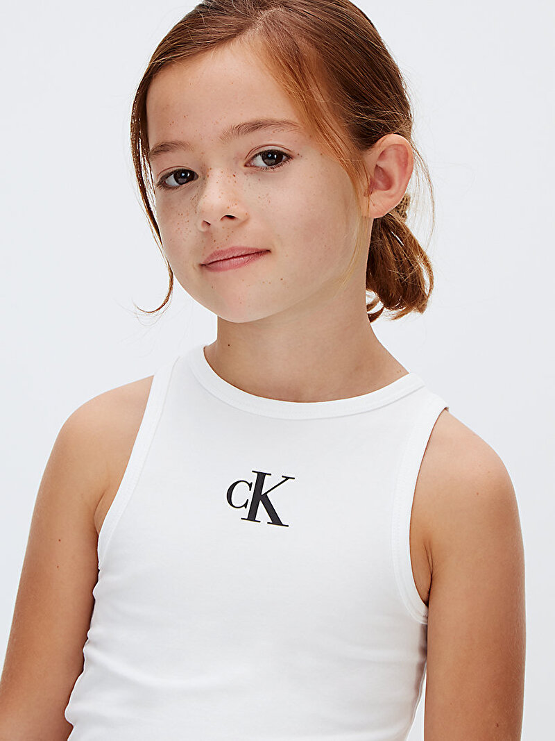 Calvin Klein Beyaz Renkli Kız Çocuk CK Logo Tank Top