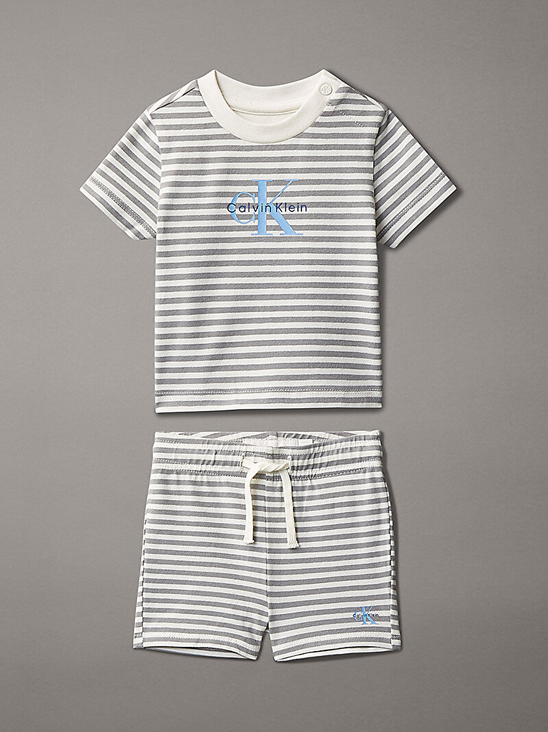 Calvin Klein Gri Renkli Bebek Şort T-shirt Set