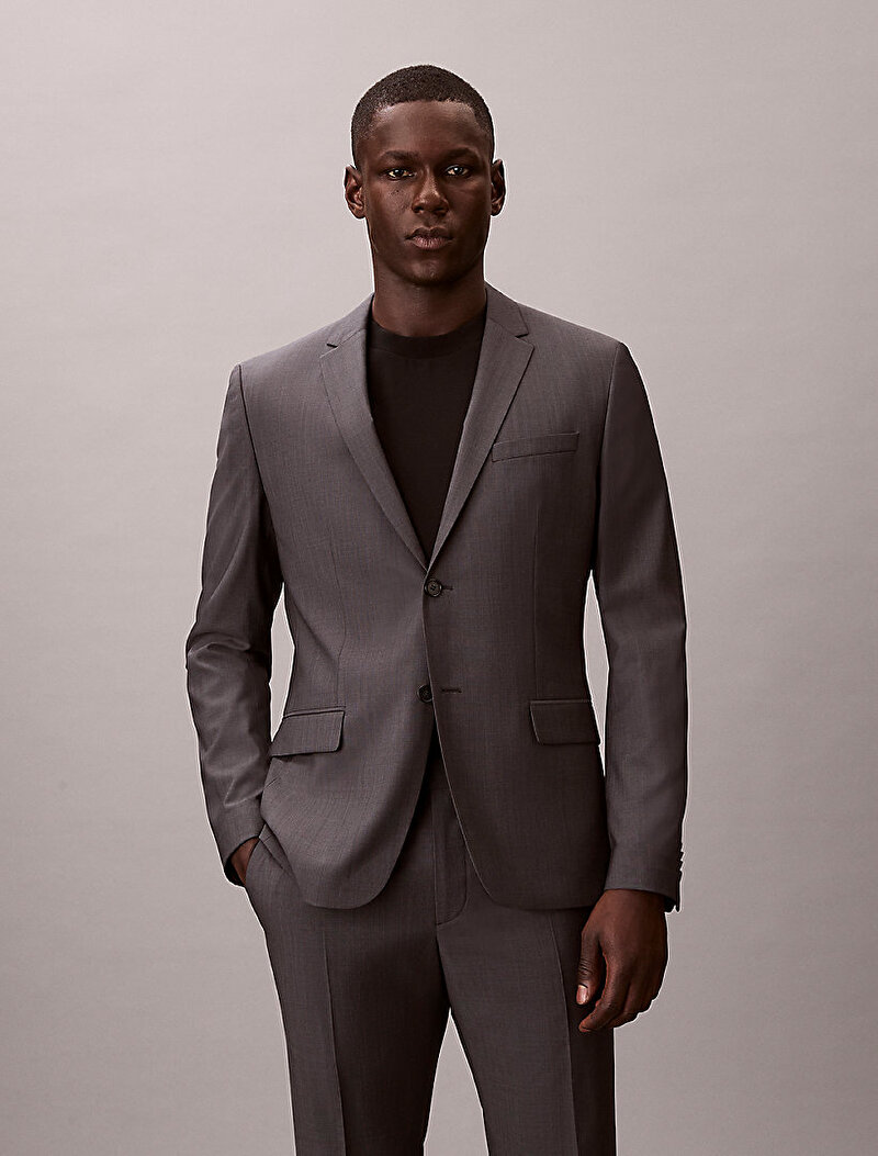 Calvin Klein Gri Renkli Erkek Micro Check Slim Blazer