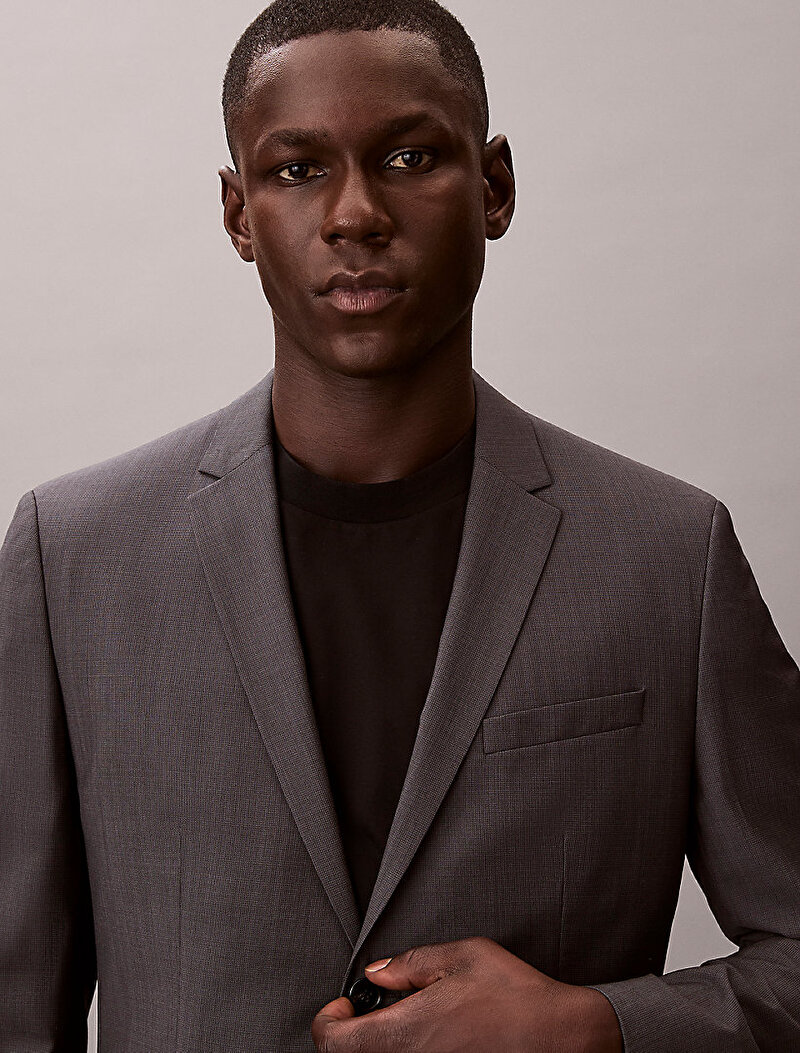 Calvin Klein Gri Renkli Erkek Micro Check Slim Blazer