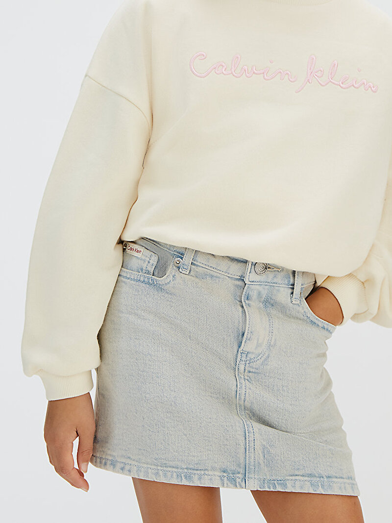Calvin Klein Beyaz Renkli Kız Çocuk Hero Denim Etek