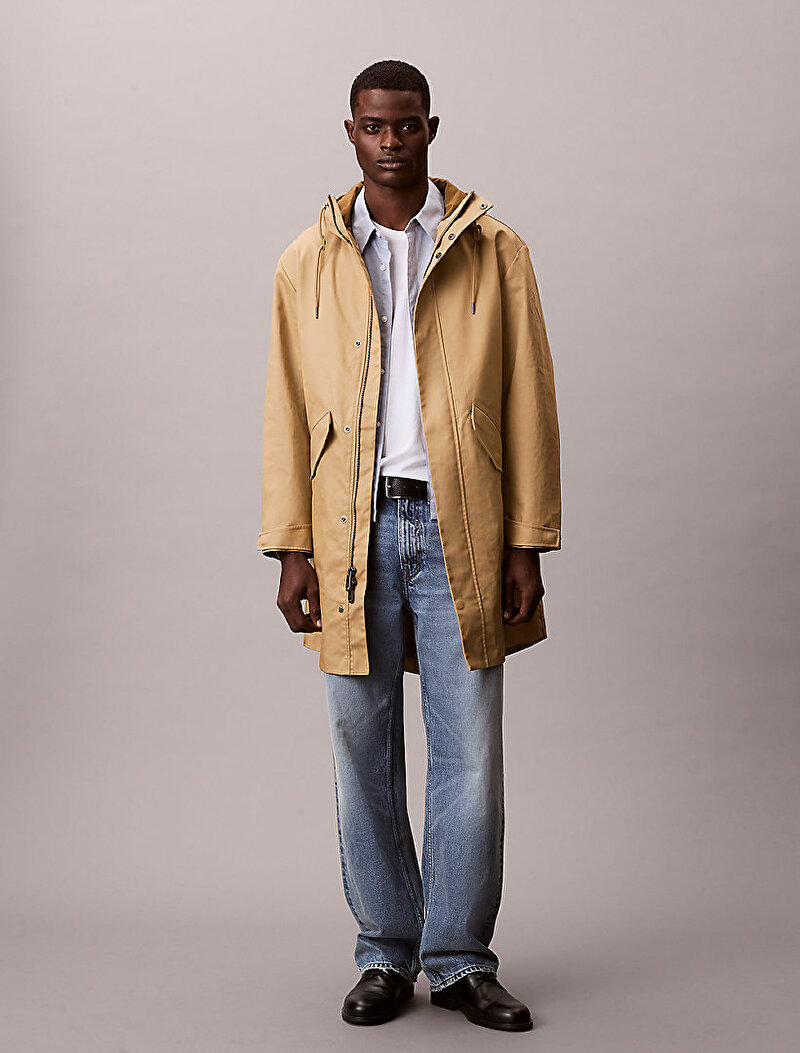 Calvin Klein Bej Renkli Erkek Bonded Cotton Hooded Mont