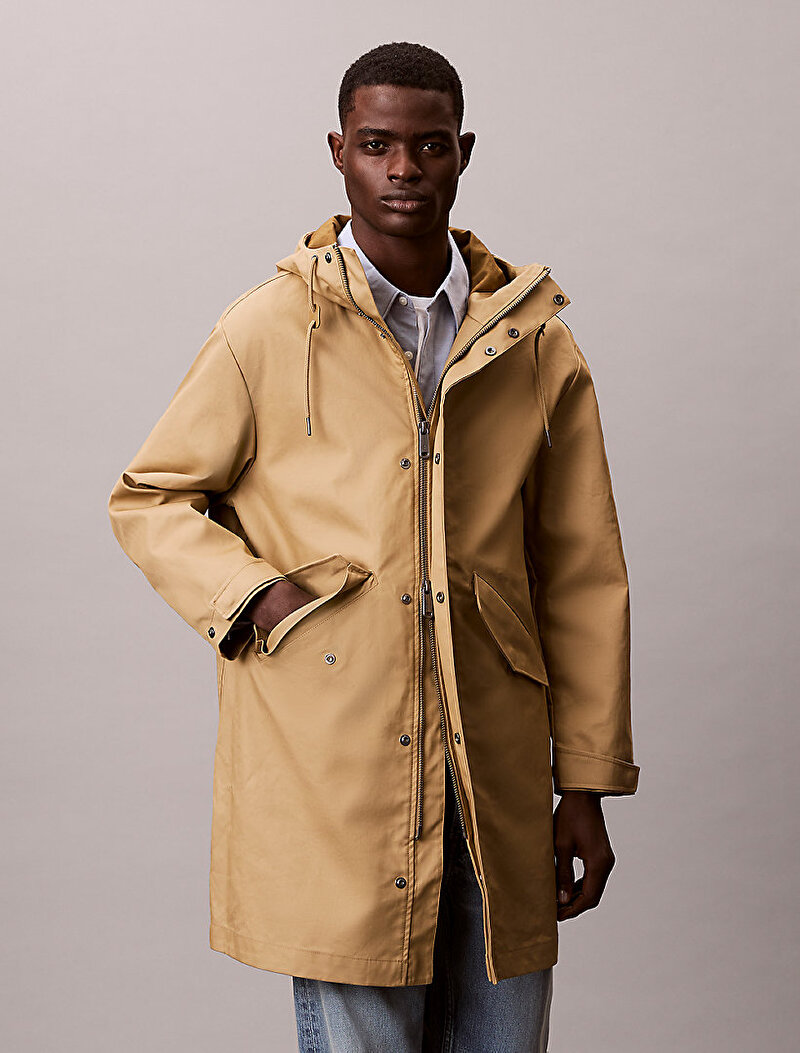 Calvin Klein Bej Renkli Erkek Bonded Cotton Hooded Mont