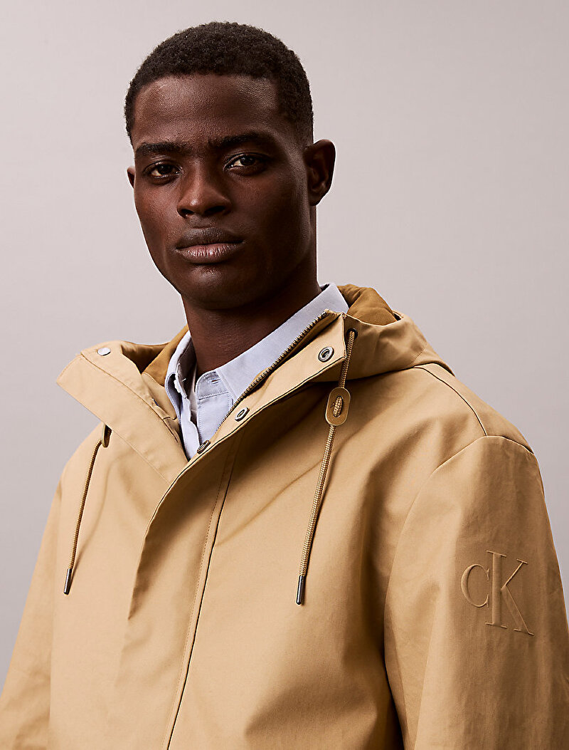 Calvin Klein Bej Renkli Erkek Bonded Cotton Hooded Mont