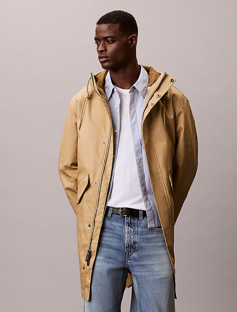 Calvin Klein Bej Renkli Erkek Bonded Cotton Hooded Mont
