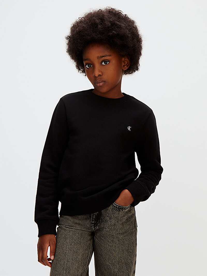 Calvin Klein Siyah Renkli Çocuk Unisex Mini Badge regular Sweatshirt