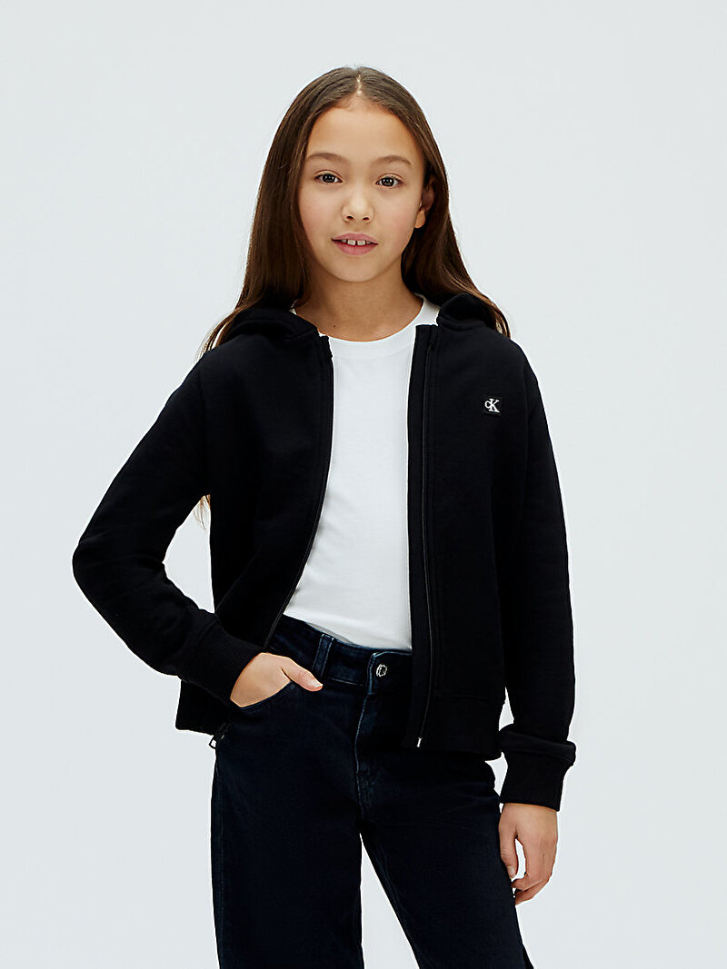 Calvin Klein Siyah Renkli Çocuk Unisex Mini Badge Zip Hoodie