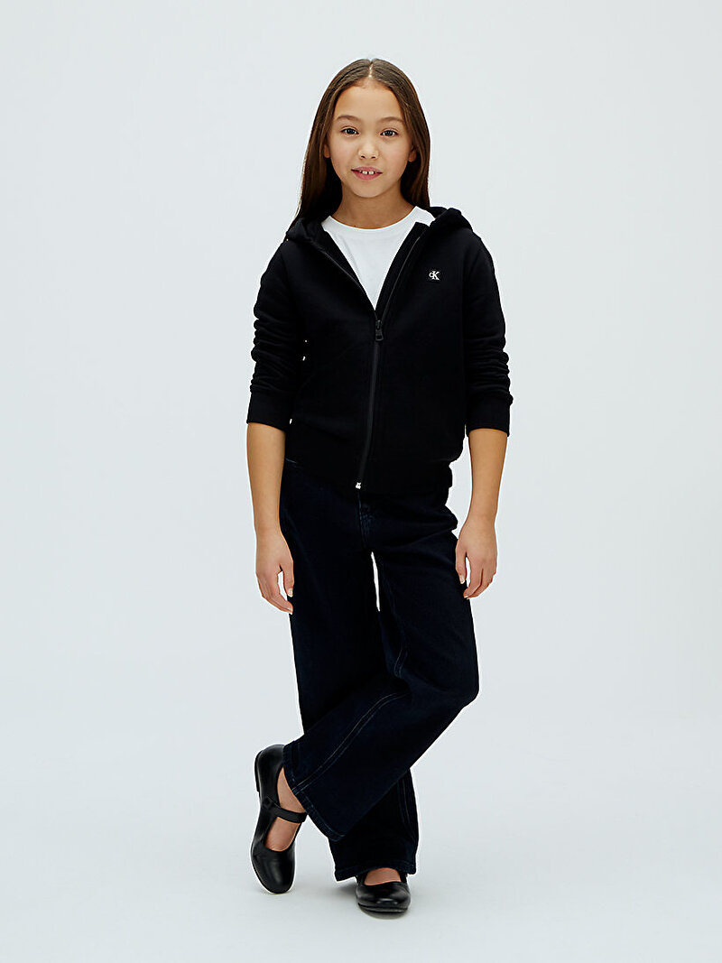 Calvin Klein Siyah Renkli Çocuk Unisex Mini Badge Zip Hoodie