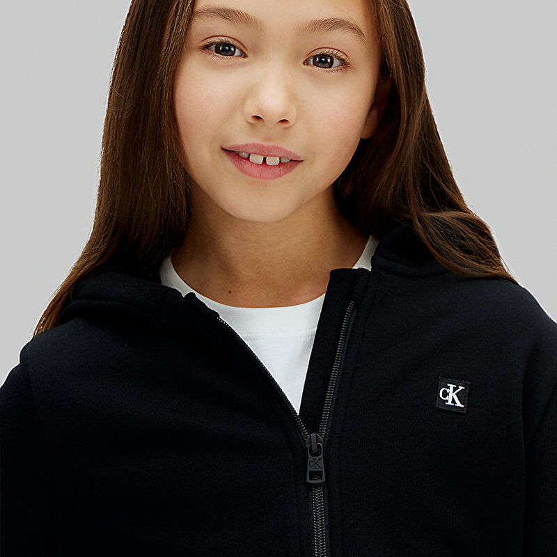 Calvin Klein Siyah Renkli Çocuk Unisex Mini Badge Zip Hoodie