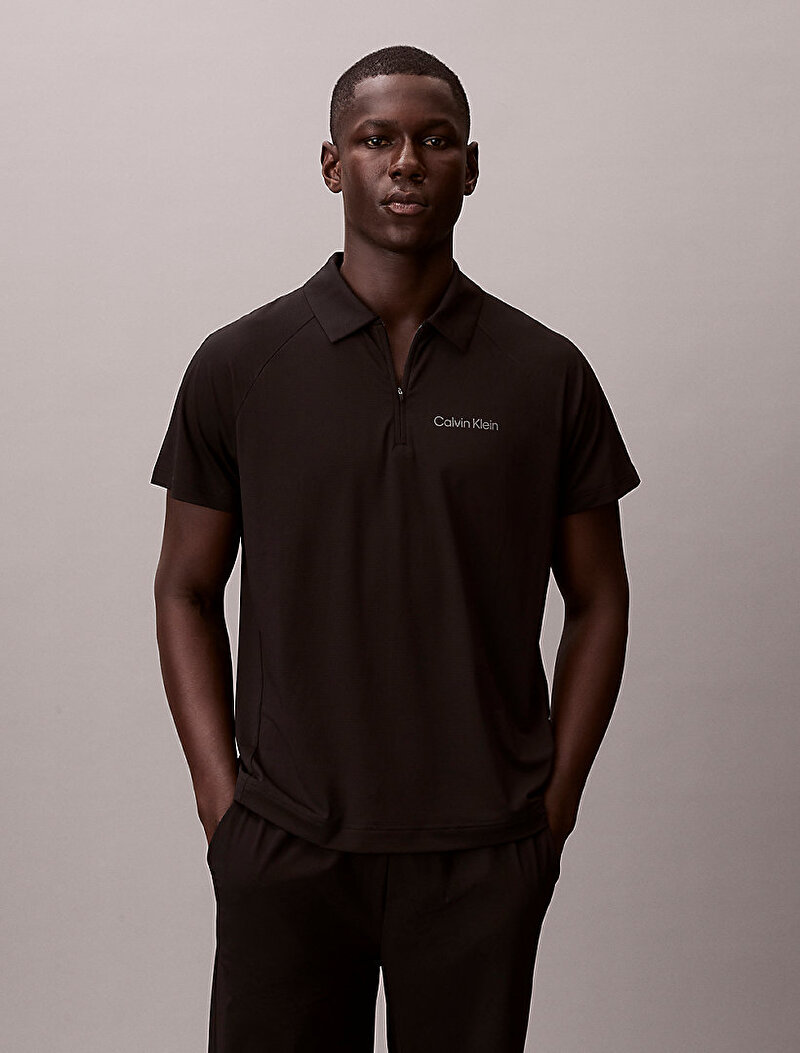 Calvin Klein Siyah Renkli Erkek Pique Zip Polo T-shirt