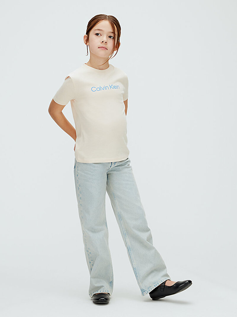 Calvin Klein Pembe Renkli Çocuk Unisex Logo T-shirt