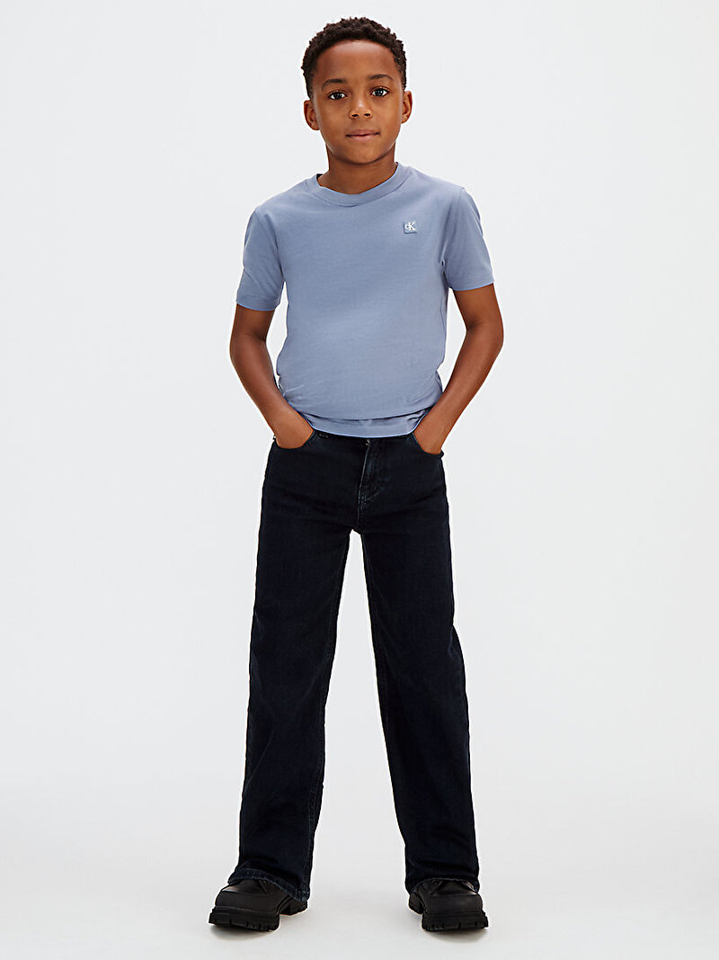 Calvin Klein Mavi Renkli Çocuk Unisex Mono Mini Badge T-shirt