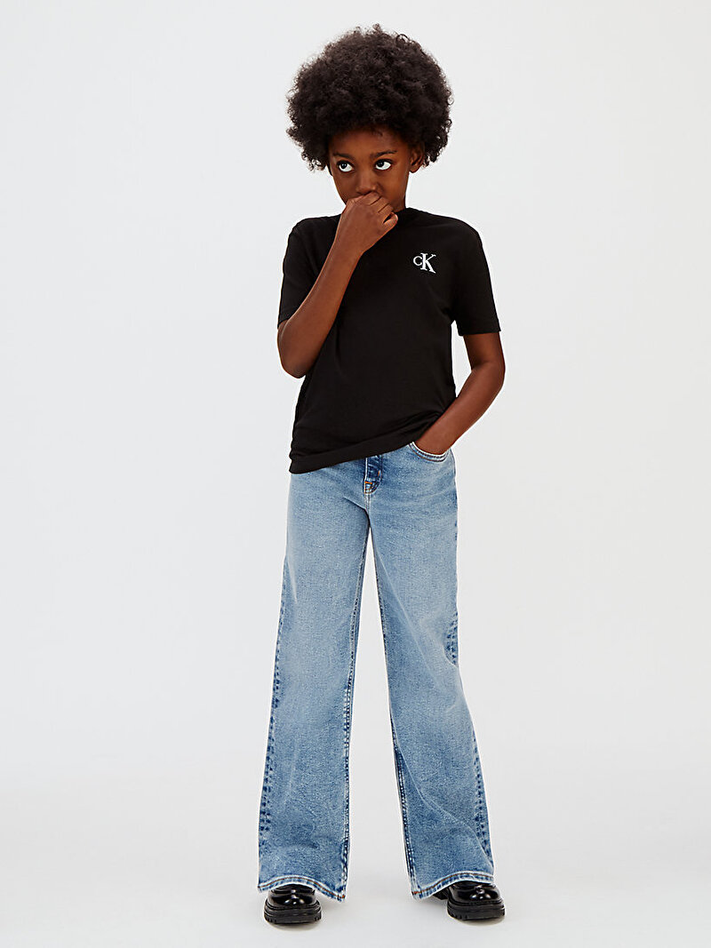 Calvin Klein Siyah Renkli Çocuk Unisex Chest Mono Logo T-shirt