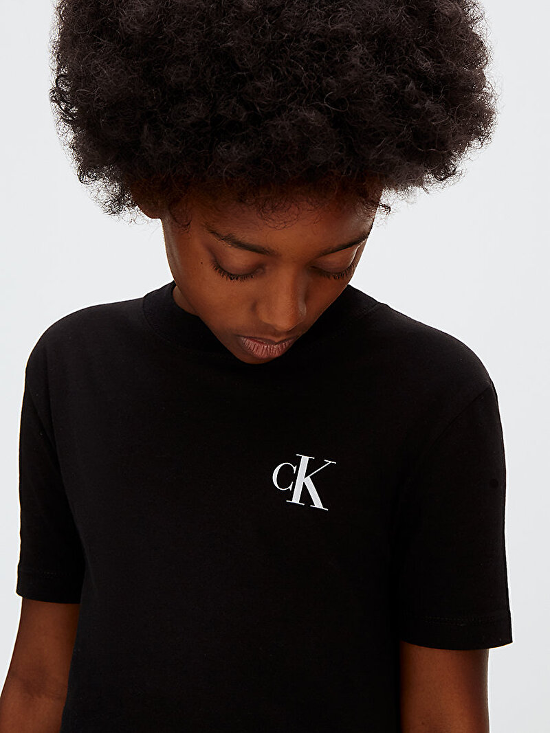Calvin Klein Siyah Renkli Çocuk Unisex Chest Mono Logo T-shirt