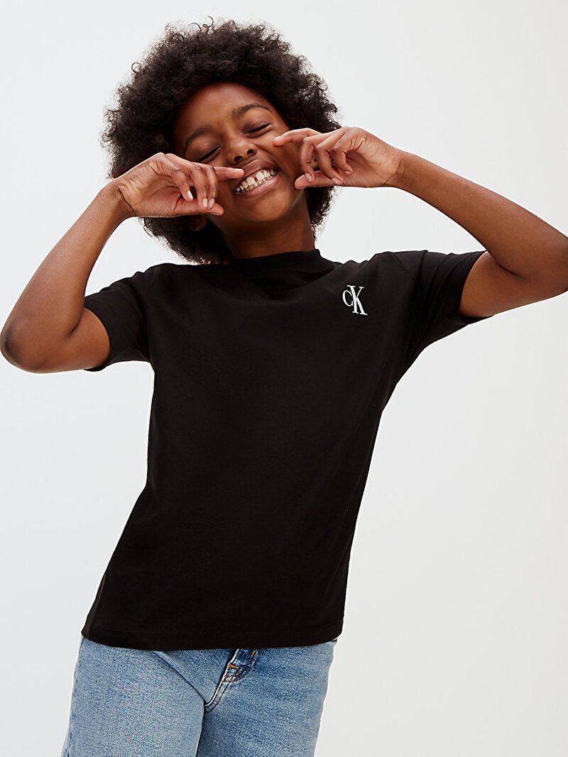 Calvin Klein Siyah Renkli Çocuk Unisex Chest Mono Logo T-shirt