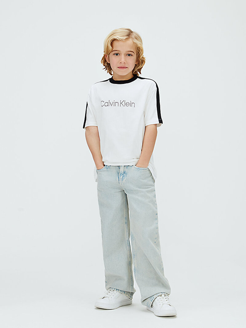 Calvin Klein Beyaz Renkli Erkek Çocuk Taping T-shirt