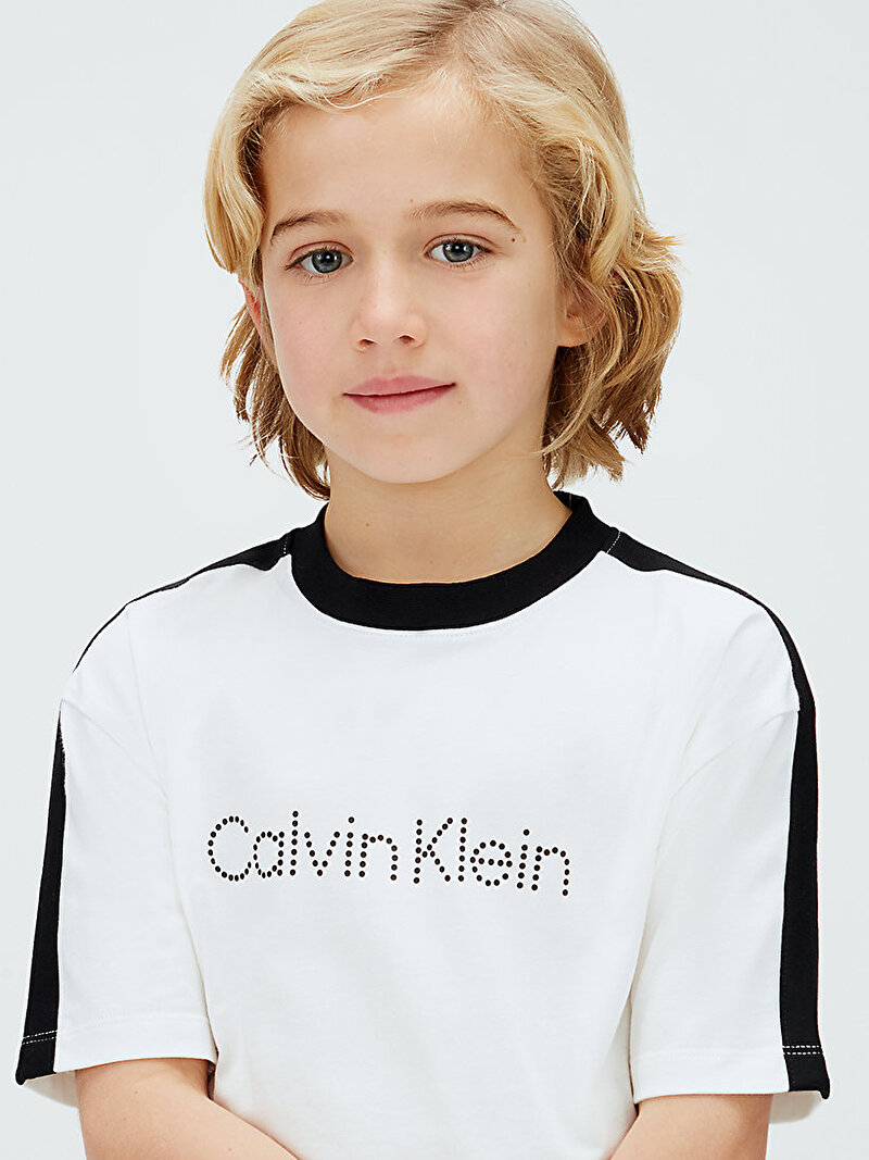 Calvin Klein Beyaz Renkli Erkek Çocuk Taping T-shirt