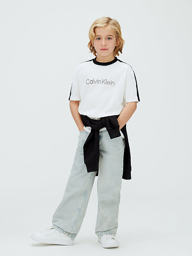 Calvin Klein Beyaz Renkli Erkek Çocuk Taping T-shirt