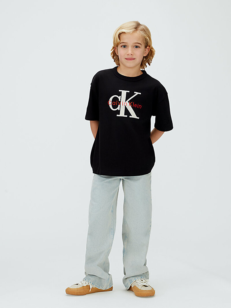 Calvin Klein Siyah Renkli Erkek Çocuk Mesh Applique T-shirt