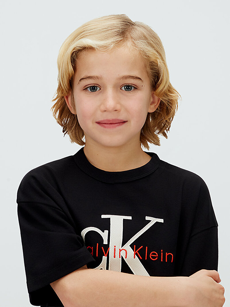 Calvin Klein Siyah Renkli Erkek Çocuk Mesh Applique T-shirt