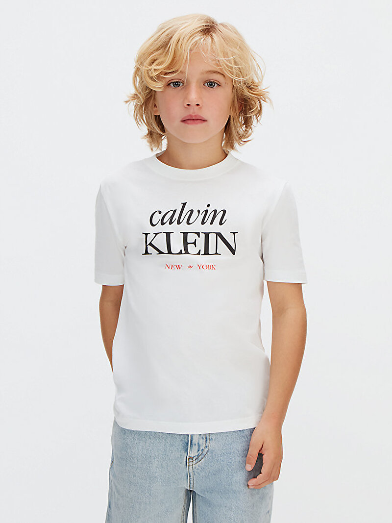 Calvin Klein Beyaz Renkli Erkek Çocuk Logo T-shirt