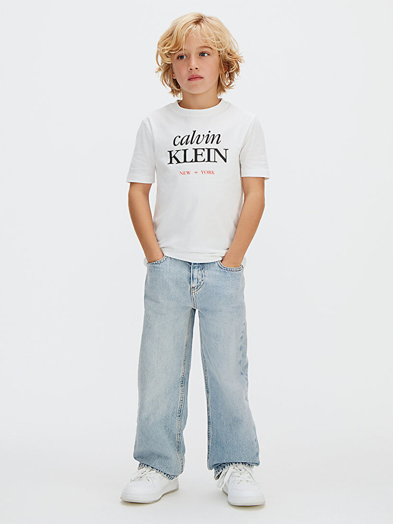 Calvin Klein Beyaz Renkli Erkek Çocuk Logo T-shirt