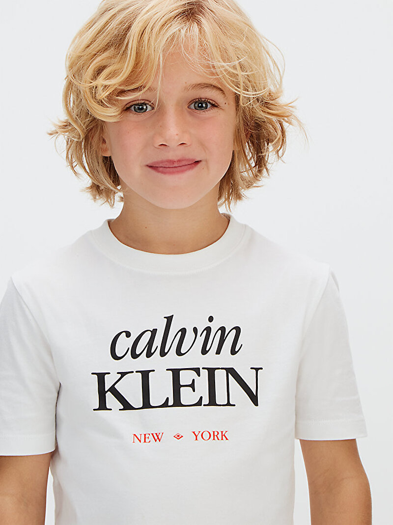 Calvin Klein Beyaz Renkli Erkek Çocuk Logo T-shirt