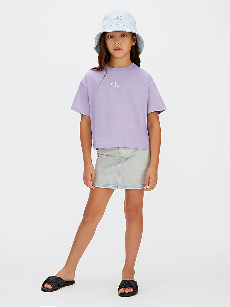 Calvin Klein Mor Renkli Kız Çocuk CK Logo Boxy T-shirt